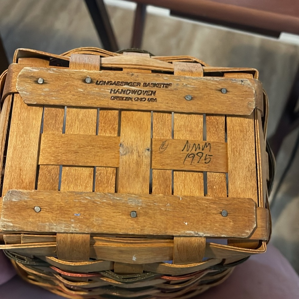 2- Longaberger Baskets W/ Red & Green Strips 1999 & 1995 w/Plastic Liner - Picture 5 of 5